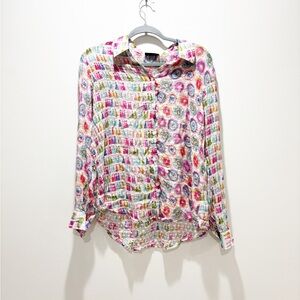APNY Multicolor Printed Button-Up Blouse Art To Wear Vibrant Lightweight Size M